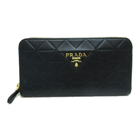 PRADA Soft Calf Zip Around Wallet Black .